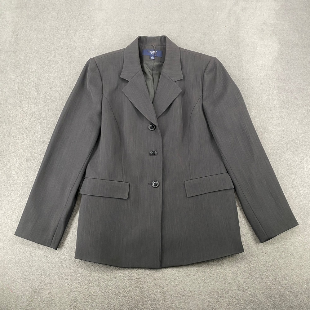 Jones Wear Suit Womens Charcoal Gray 3 Button Blazer Jacket Size 12 Professional